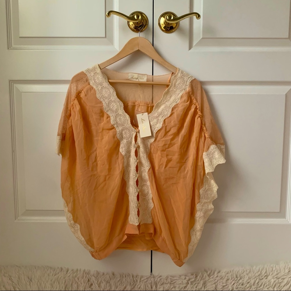 NWT Anthropologie Love Sam lace peach blouse sheer